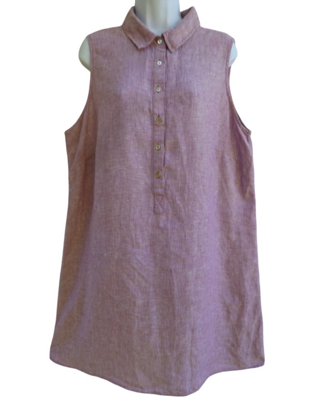 LiNeN Tahari Shirt Dress Mauve Popover Henley Collared Sleeveless Knee Lite 1X